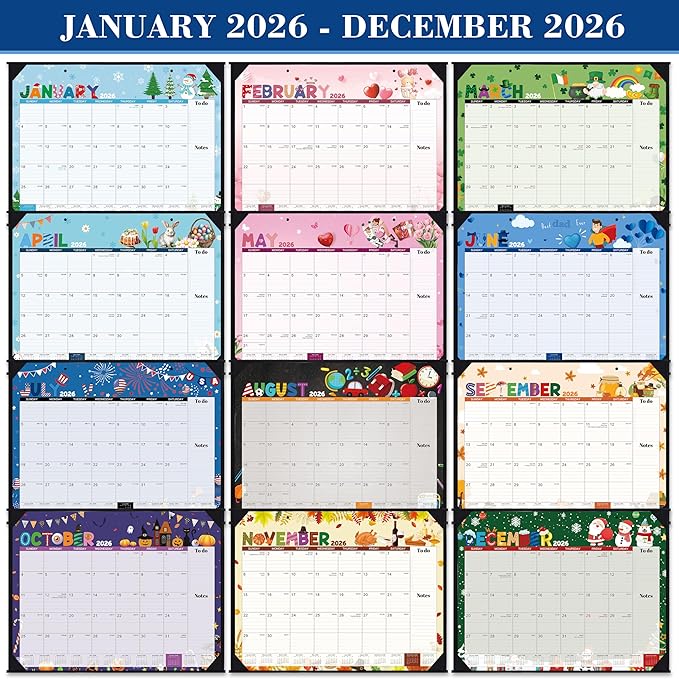 2026 Desk Calendar - Large Desk Calendar 2026, Jan.2026 - Dec.2026, 22" x 17", 2026 Calendar with Corner Protectors + Large Ruled Blocks, To-do & Notes, 12 Different Themes