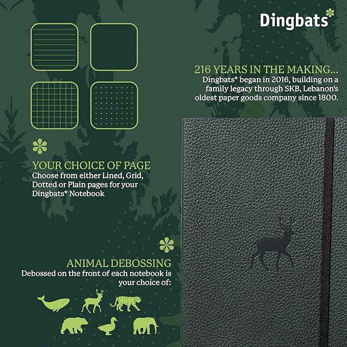 Dingbats* Wildlife Lined Writing Journal Notebook A5 - Vegan Leather Softcover - Ideal for Work, Travel - Pocket, Elastic Closure, & Bookmark