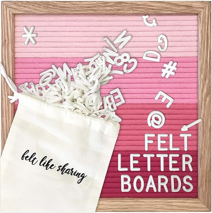 Felt Like Sharing Square Letter Board (Flamingo Felt - 10”x10”) – Changeable Message Board with 3 Sets of Felt Board Letters – Statement Wall Sign for Quotes, Home or Holiday Decor In Oak Frame