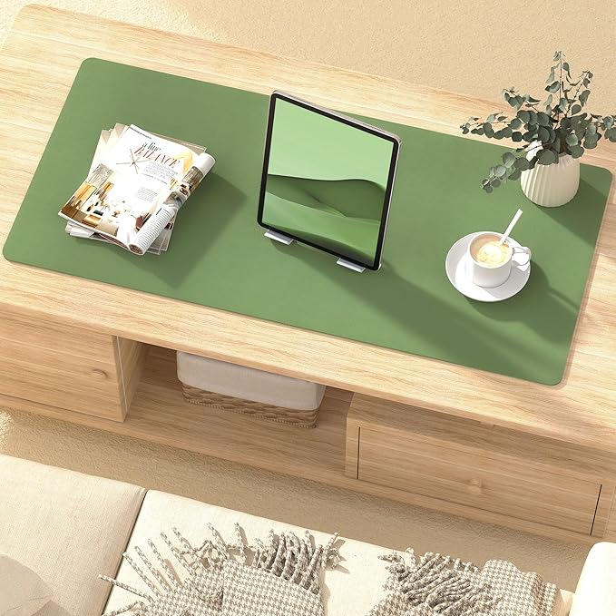 Roslim Leather Desk Pad Protector,Mouse Pad,Non-Slip Computer Mat for Desk,PU Leather Office Desk Mat for Home & Office,Waterproof Laptop Desk Blotter for Keyboard and Mouse,Olive Green ((17''X48'')