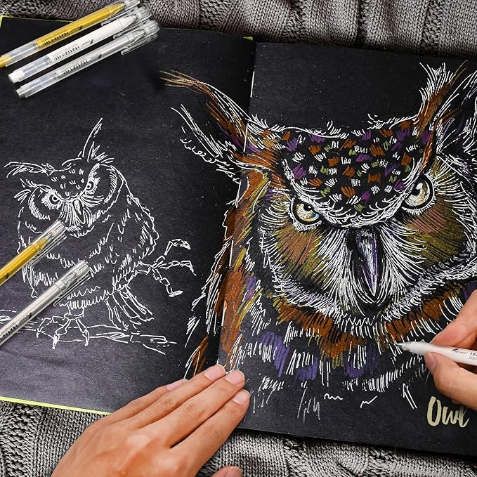 3 Colors 0.8mm Extra Fine Point 6-Pack Gel Pen Set – White, Gold & Silver Gel Ink Pens for Artists Drawing on Black Paper, Sketching, Bullet Journaling & Crafting