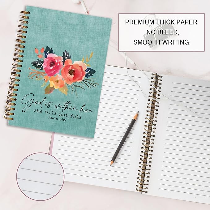 YOU FOUND ME Bible Notebook, A5 Spiral Christian Journal, Bible Verse-God is Within Her She Will Not Fall, Inspirational Notebooks for Women, Bible Study, Gift for Birthday Christmas, Office Supplies