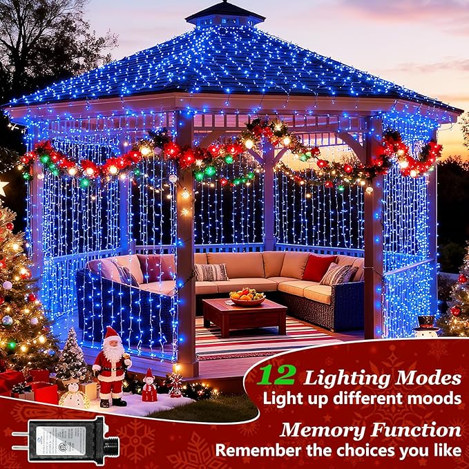 1500 LED 470FT Christmas Lights Outdoor, Christmas String Fairy Lights with Timer & Memory, Waterproof 12 Modes Dimmable Twinkle Tree Lights for Home Patio Wedding Party Yard Xmas Decorations, Blue