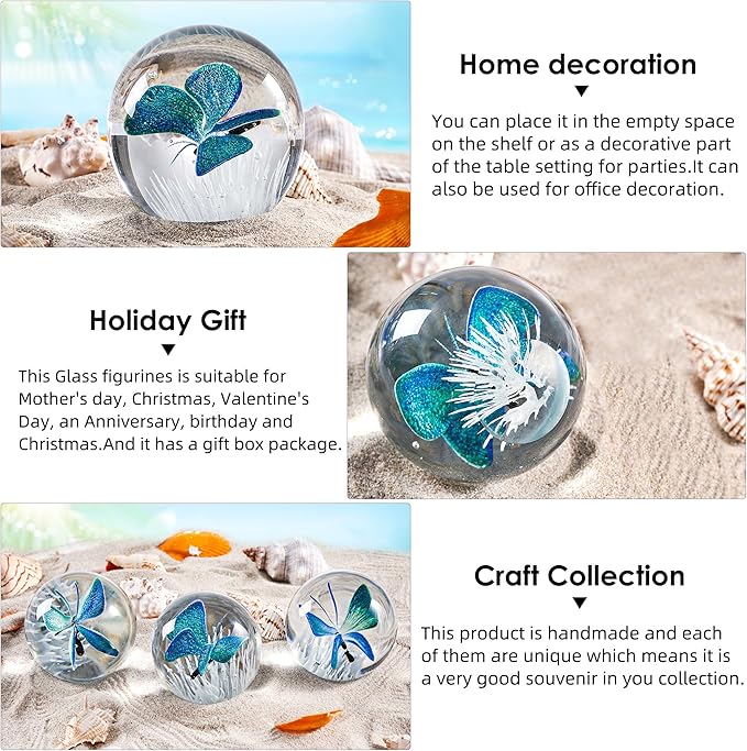 EUSTUMA Hand Blown Glass Butterfly Paperweight for Office Desk,Home Decor Collectible