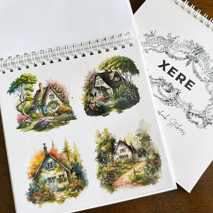 XERE 80 Pcs Quaint Cottages Four Seasons Sticker Book for Journaling Notebooks, Sketchbook, Bookmark Making, Junk Journal, Budget Planner, Scrapbook Art Supplies Stickers