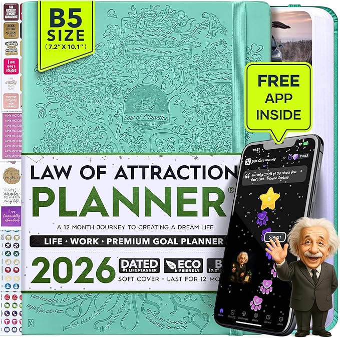2026 Planner Weekly and Monthly | Law of Attraction Planner with Panduo App | A 12 Month Journey for Productivity, Gratitude & Goal Setting | Includes Foldable Vision Board, Gift Box & Stickers
