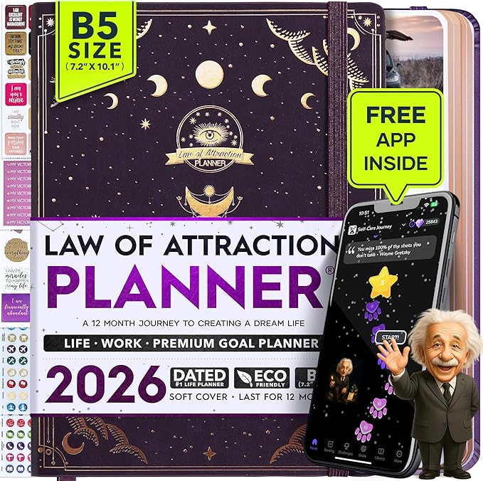 2026 Planner Weekly and Monthly | Law of Attraction Planner with Panduo App | A 12 Month Journey for Productivity, Gratitude & Goal Setting | Includes Foldable Vision Board, Gift Box & Stickers