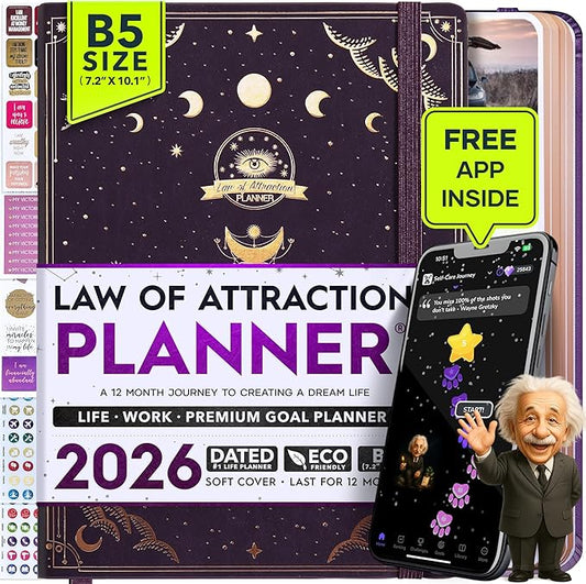 2026 Planner Weekly and Monthly | Law of Attraction Planner with Panduo App | A 12 Month Journey for Productivity, Gratitude & Goal Setting | Includes Foldable Vision Board, Gift Box & Stickers