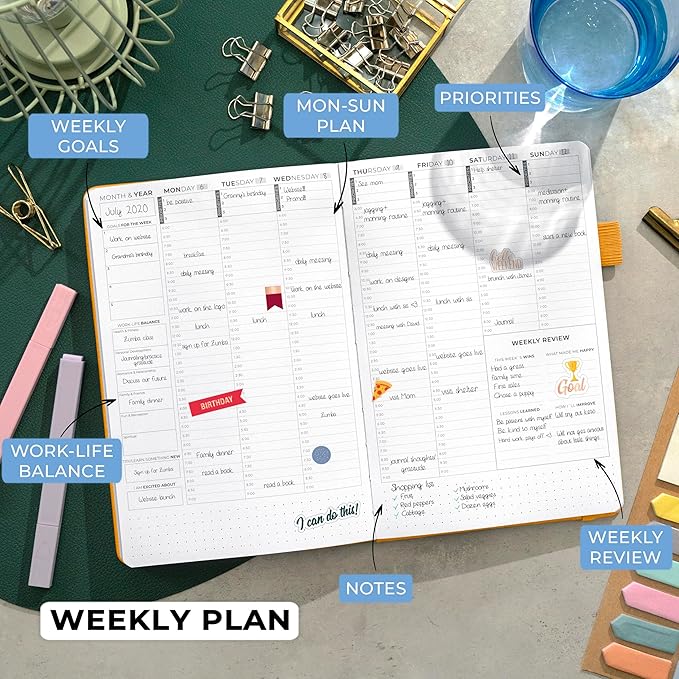 Clever Fox Planner Schedule – Undated Weekly & Monthly Life Planner with Time Slots, Appointment Book & Daily Organizer, A5 (Yellow)