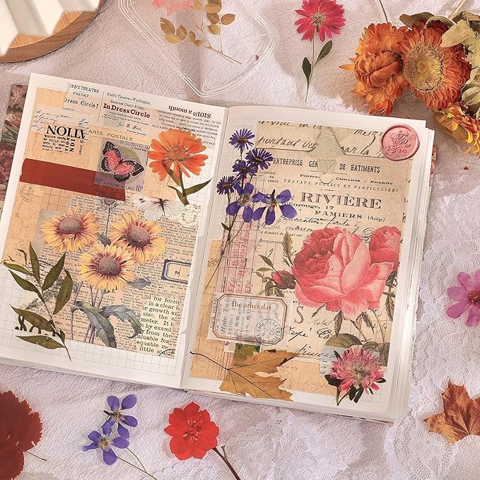 380 Pcs Natural Flower Stickers for Scrapbooking, Vintage Floral Stickers Decals Aesthetic Watercolor Stickers for Journaling Phone Case Stickers Art Bullet Junk Journal Planners DIY Craft Notebook