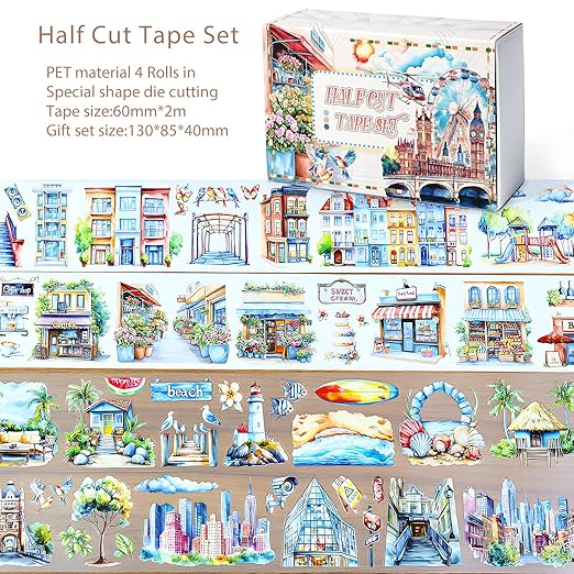 Snycler Pre-Cut The World Themed PET Washi Tapes - Vintage Aesthetic Tape Stickers for Journaling, Scrapbooking, Junk Journals, Crafts, Planners - 4 Rolls