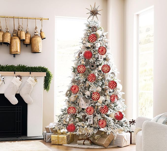 Hollyone 4.7 Inch Large Red and Gold Christmas Ornaments Ball 4Pcs Christmas Tree Balls Ornaments Shatterproof Christmas Ornaments for Xmas Tree Decor Party Wreath Home Decor (Red & Gold, 120mm)