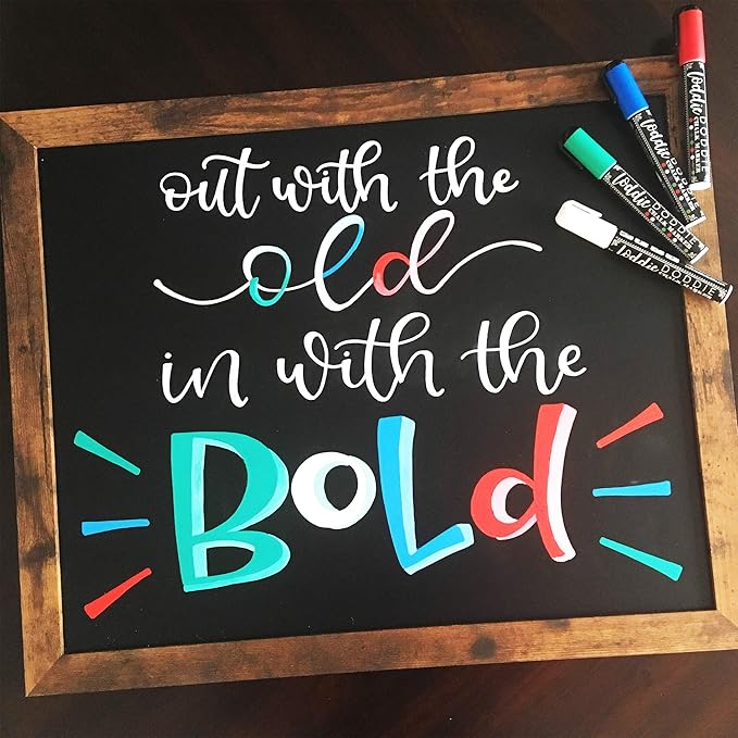 Loddie Doddie Liquid Chalk Markers - 4-Pack Basic Colors 6mm Reversible Tip - Erasable Multi-Surface Chalkboard & Window Markers for Glass Washable