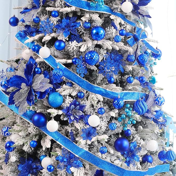 Christmas Balls Ornaments -36pcs Shatterproof Christmas Tree Decorations with Hanging Loop for Xmas Tree Wedding Holiday Party Home Decor,6 Styles in 3 Sizes(Diamond Blue)
