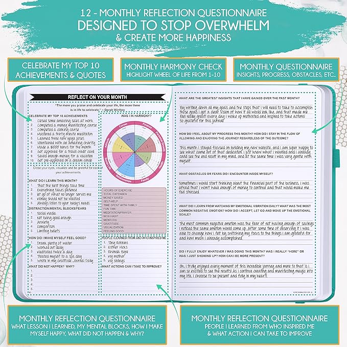 Hourly Planner – Undated Weekly & Monthly Goal Setting Planner, 12-Month to Increase Productivity | Life & Gratitude Journal, Include Foldable Vision Board, Gift Box & Stickers
