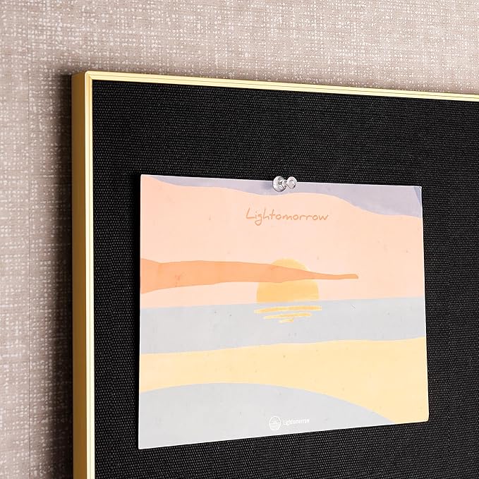Bulletin Board 30 x 20 inches, Black Pin Board, Golden Aluminum Framed Fabric Cork Board with 10 Push Pins