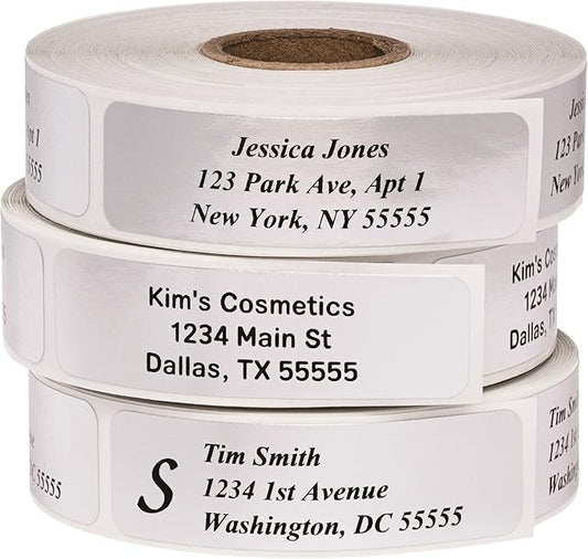 Return Address Labels - Roll of 250 Personalized Labels (Silver)