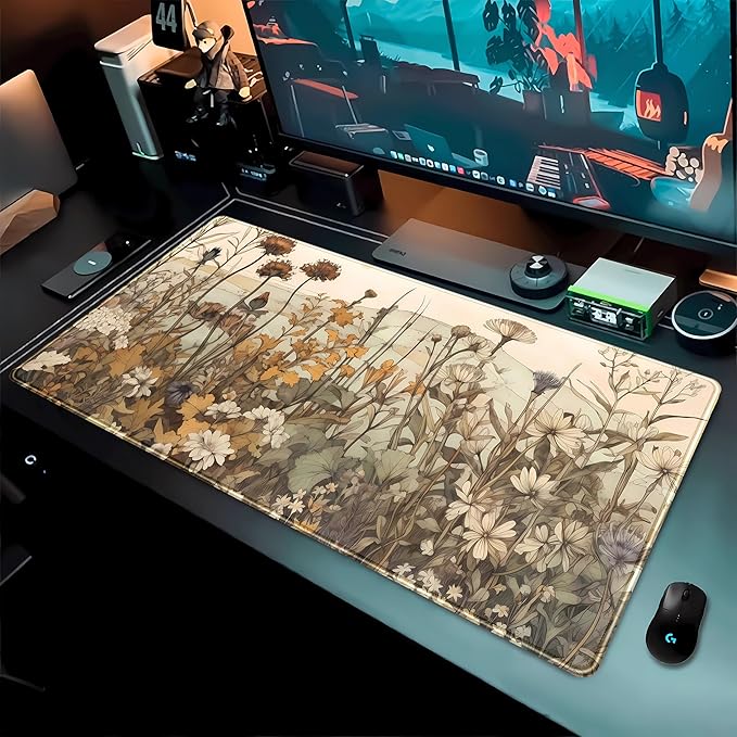 Pastel Wildflower Botanical Floral Desk Mat XXL Large Gaming Mouse Pad, Cute Nature Plant Flower Desk Pad Computer Mat 31.5x15.75 in, Laptop Keyboard and Mouse Mat Desktop Decor for Women