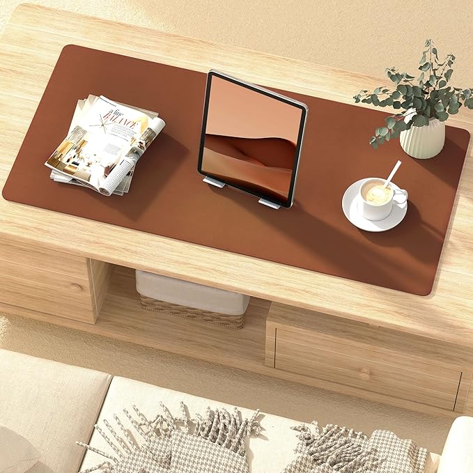 Roslim Leather Desk Pad Protector,Mouse Pad,Non-Slip Computer Mat for Desk,PU Leather Office Desk Mat for Home & Office,Waterproof Laptop Desk Blotter for Keyboard and Mouse,Brown (15.7''X31.5'')