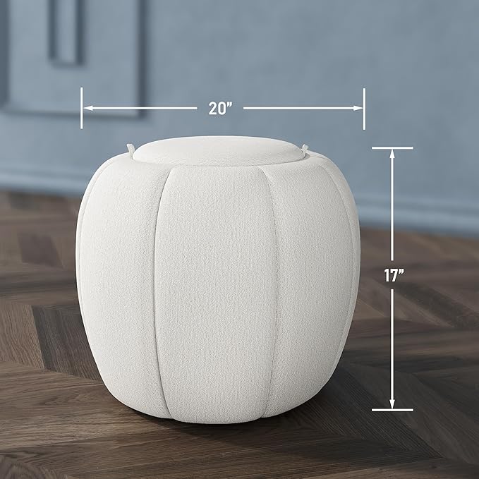 Storage Ottoman, Round Ottoman with Storage, Upholstered Soft Vanity Stool for Living Room, Foot Stool Ottoman for Bedroom, Entryway (Beige)
