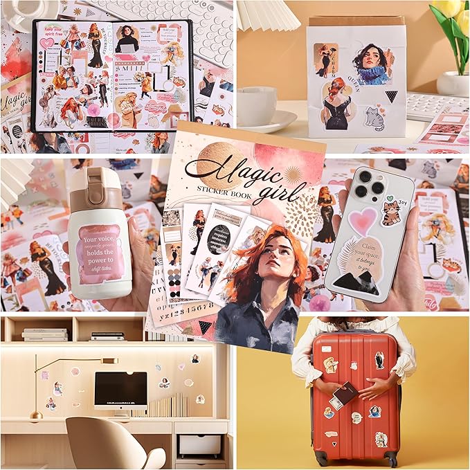 Magic Girl Decal Stickers Book For Planners, Calendars, Journals, Vision Boards, Projects, Laptop & Water Bottles – Premium Quality, Hand Drawn, Waterproof – Scrapbook Accessories For Women - 24 Pages
