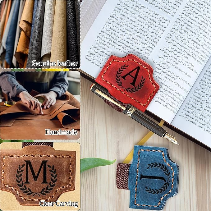 Personalized Bygone Mark Bookmark with Pen Holder, Leather Magnetic Bookmark 26 Letters Name Initial Bookmarks for Readers, Book Lover Gifts for Women Men Notebook Accessories (Red, Y)