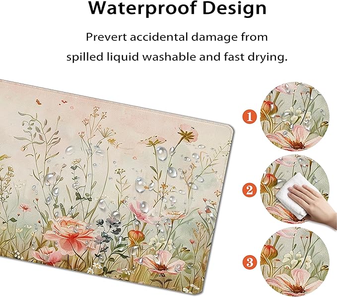 31.5”x11.8”Large Gaming Mouse Pad for Desk, Mouse Mat with Seamed Edges, Waterproof Desk Pad, Non-Slip Rubber Base, Keyboard Pad Computer Mat, Big XL Mousepad-Flower Wild Grasses