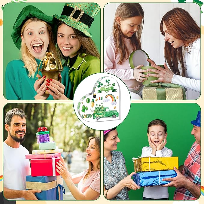 Yopyame Acrylic Gifts Irish Blessing - Happy St. Patricks Day Gift Four Leaf Clover Acrylic Heart Sign Desk Decor for Table Lucky Shamrocks Keepsake Paperweight for Women Home Office Desk Shelf Mantle