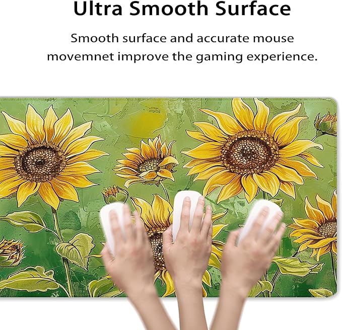 31.5”x11.8”Large Gaming Mouse Pad for Desk, Mouse Mat with Seamed Edges, Waterproof Desk Pad, Non-Slip Rubber Base, Keyboard Pad Computer Mat, Big XL Mousepad-Sunflowers On Green Oil Painting