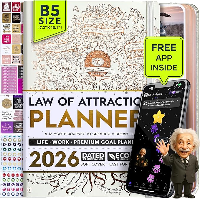 2026 Planner Weekly and Monthly | Law of Attraction Planner with Panduo App | A 12 Month Journey for Productivity, Gratitude & Goal Setting | Includes Foldable Vision Board, Gift Box & Stickers