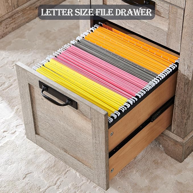 RedLemon 60" Farmhouse Executive Desk with Drawers, Wood Home Office Desk w/Charging Station, Keyboard Tray, File Drawer, Storage Cabinet, Rustic Computer Writing Desk (Light Rustic Oak)