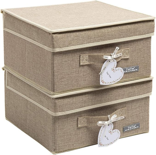 YueYue Foldable Fabric Closet Organizer Bins Box Storage - 2 Pack 12.4 X 12 X 6.7 Inch Storage Bins With Lids Boxes Linen - Bins Storage Box Collapsible Cloth Pack Lid