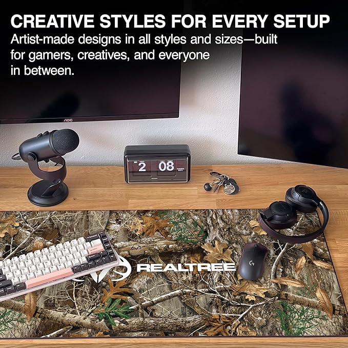 MPCO. Real Tree Large Gaming Desk Pad - 36" x 17" Duraglyde Fabric Edge Green – Without Logo Desk Mats - Non-Slip, Washable, Smooth Glide for Precision Gaming & Work