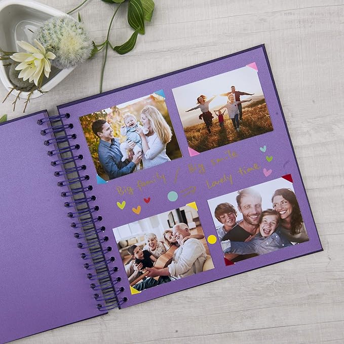 10 x 10 Inch DIY Scrapbook Photo Album with Cover Photo 80 Pages Hardcover Craft Paper Photo Album for Guest Book, Anniversary, Valentines Day Gifts (Purple, 10 x 10 inch)