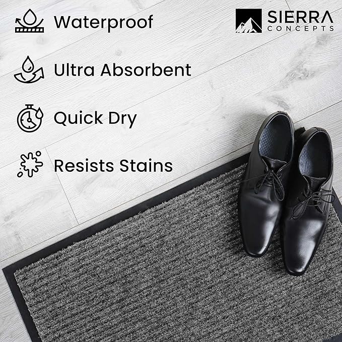 Sierra Concepts Front Door Mat Welcome Mats 2-Pack - Indoor Outdoor Entryway Mats for Shoe Scraper, Ideal for Inside Outside Home High Traffic Area, Battleship Gray 30 Inch x 17 Inch