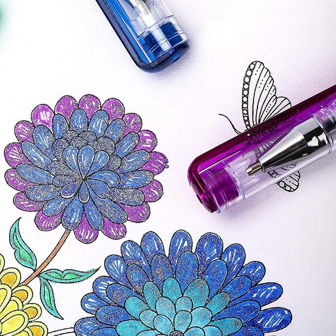 Purple Gel Pens for Coloring Book,36 Color Gel Pens Set including 12 Color Gel Pen with 24 Refills,40% More Ink Colored Gel Pens for Drawing, Doodling, Scrapbook, Journaling
