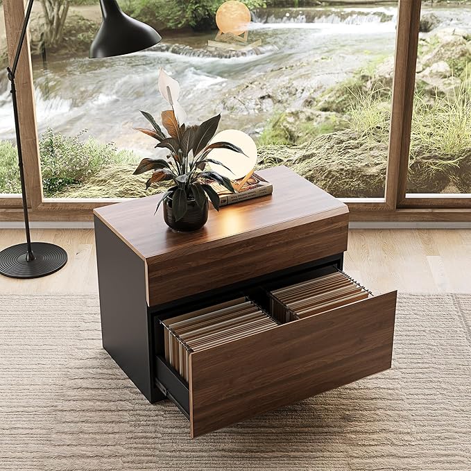 2 Drawer Lateral File Cabinet, 31W*23H Wood Filing Cabinet with Anti-tilt Mechanism, Home Office Storage Filing for Letter, A4 & Legal Size, Black Walnut