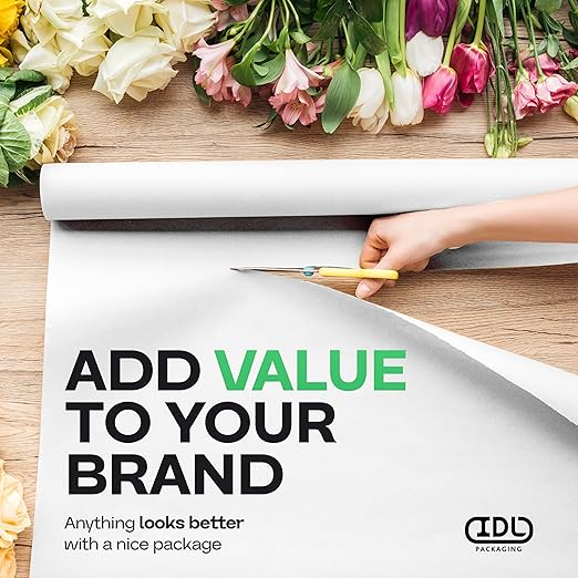 White Kraft Paper Roll 24" x 8640" (720 feet) - Quality USA-Made Large Paper Roll 50lb Thickness for Packing, Moving, Shipping & Crafts/Art - 100% Recyclable Natural Wrapping Material by IDL Packaging