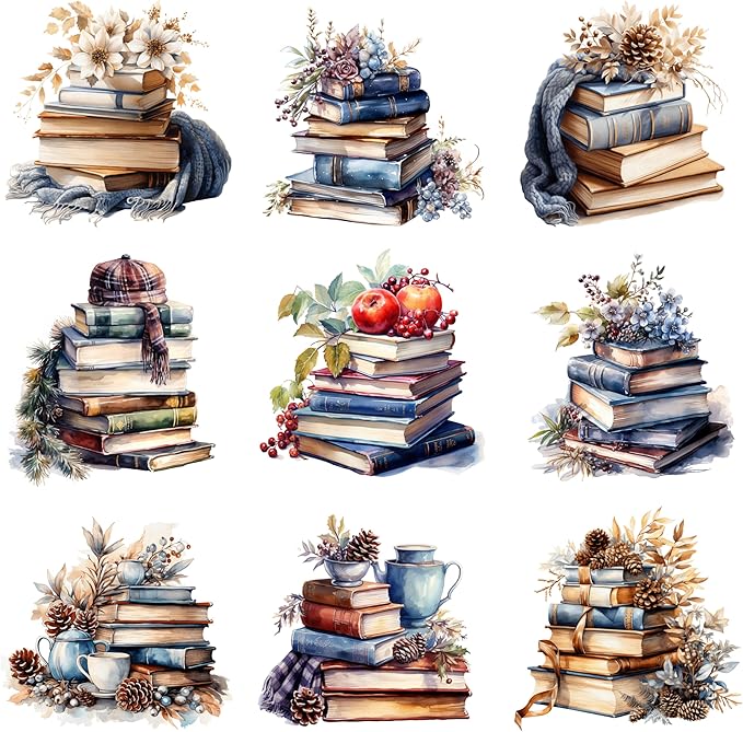 XERE 144 Pcs Stacked Books Four Seasons Sticker Book for Journaling Notebooks, Sketchbook, Bookmark Making, Junk Journal, Budget Planner, Scrapbook Art Supplies Stickers