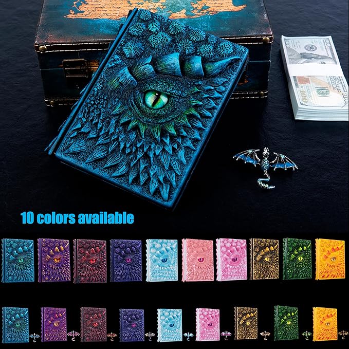 3D Dragon Eye Embossed Journal,Resin Engraving Notebook,Dnd notebook for Dragon Lovers ，Blank Paper,Hardcover Travel Notepad for Writing,Sketchbook,Collection,Gift,Decoration A4 and A5 Size (A5-Blue-Lined)