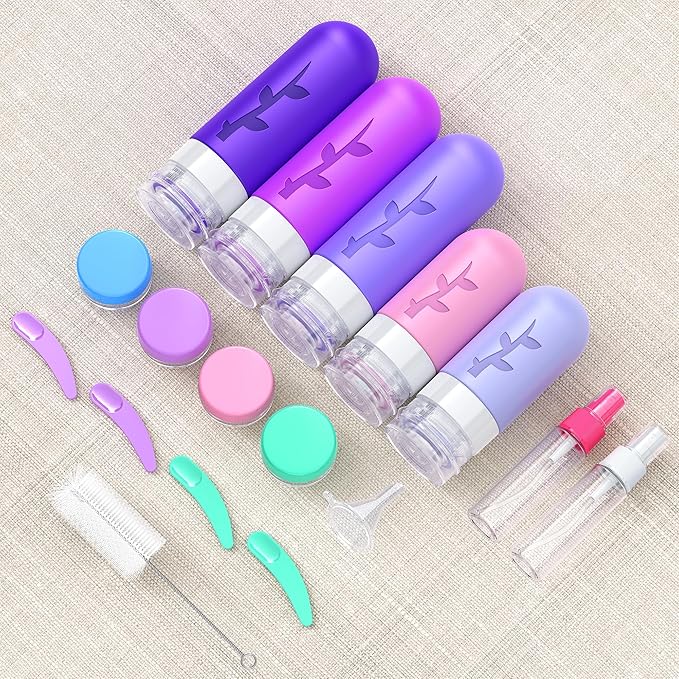 19 Pack travel Bottles for Toiletries, Silicone TSA Approved Travel Size Containers for toiletries Leak Proof Refillable Travel Accessories for Shampoo Conditioner Lotion