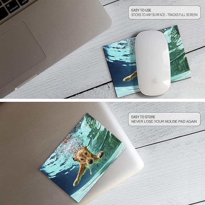 Mouse Pad Adhesive Bottom - Sticks to Any Surface - Portable - Webcam Covers and Screen Cleaner Included (2 Pack - Dog Set)