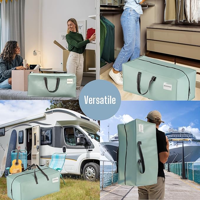 VENO 8 Pack Moving Bags w/Backpack Straps, Heavy Duty, Moving Boxes Alternative, Packing Supplies, Large Storage Totes for Dorm Room Essentials with Zipper for Clothes (Light Green Matte, 8 Pack)