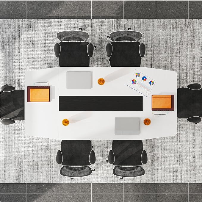 Tribesigns 6FT Conference Table, 70.86L x 35.43W x 29.52H Inches Boat Shaped Meeting Table, Modern Seminar Table for Office Meeting Conference Room (6ft, White & Black)