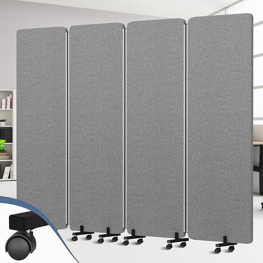 Acoustic Room Divider Privacy Panel with Wheels, 4 Panel Soundproof Room Divider (Aluminum Frame) for Room Partition, Folding Room Dividers Separation Office Cubicle Wall Sound Proof Partition Divider