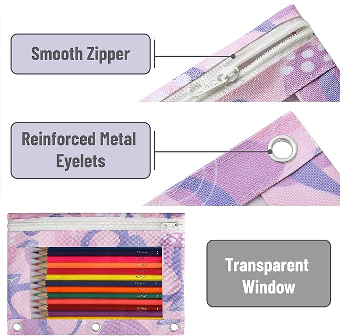 Mr. Pen 2Pack Zipper Pencil Cases - 3 Ring Binder Pouch with Zipper