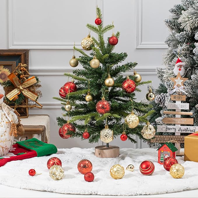 100ct Red and Gold Christmas Ornaments Set, Shatterproof Christmas Decorations for Tree Elegant Plastic Xmas Ball Ornaments with Assortment of Designs and Size for Holiday Party Deco (Red & Gold)