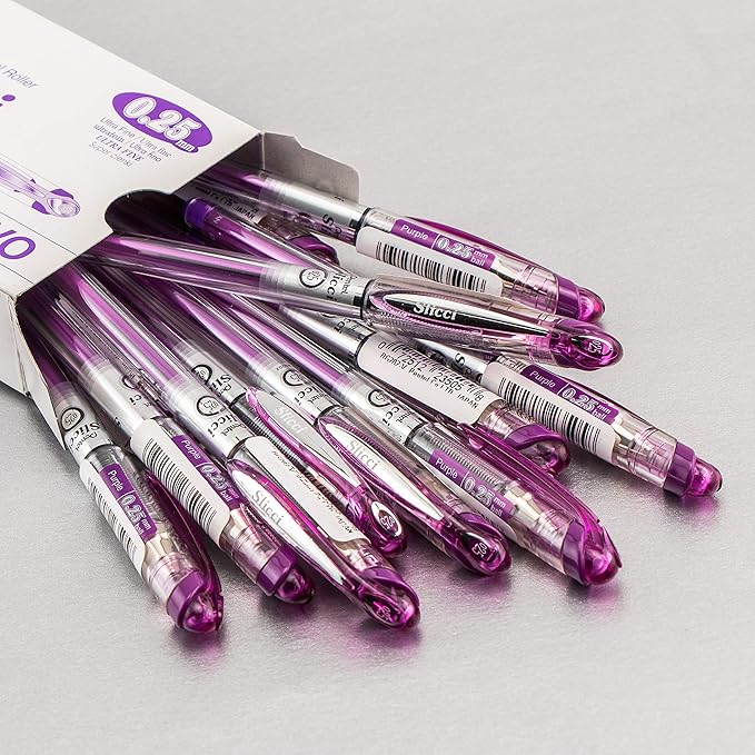 Pentel Arts Slicci 0.25 mm Extra Fine Gel Pen, Violet Ink, Box of 12 (BG202-V)