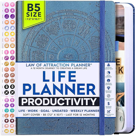 Law of Attraction Planner – Undated Hourly, Weekly & Monthly Goal Setting Planner, 12-Month to Increase Productivity | Life & Gratitude Journal, Include Foldable Vision Board, Gift Box & Stickers