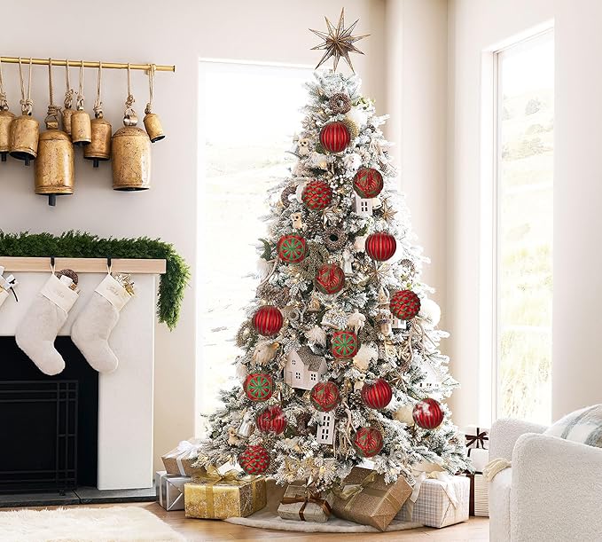 Hollyone 4.7 Inch Large Red and Green Christmas Ornaments 4Pcs Christmas Tree Balls Ornaments Shatterproof Christmas Ornaments for Xmas Tree Decor Holiday Party Wreath Home Decor (Red & Green, 120mm)